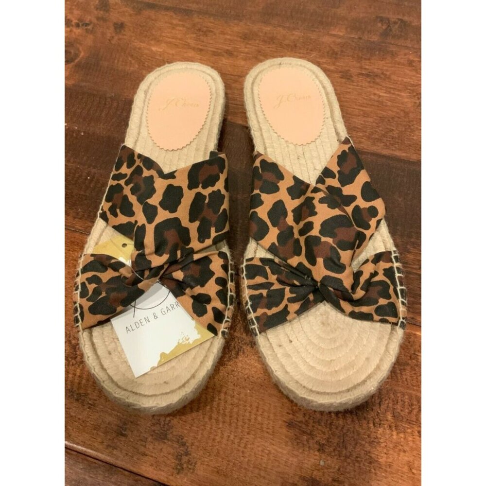 J. Crew Leopard Twist Espadrilles Slide Sandals, Size 9.5 (US), 39.5 (EUR)